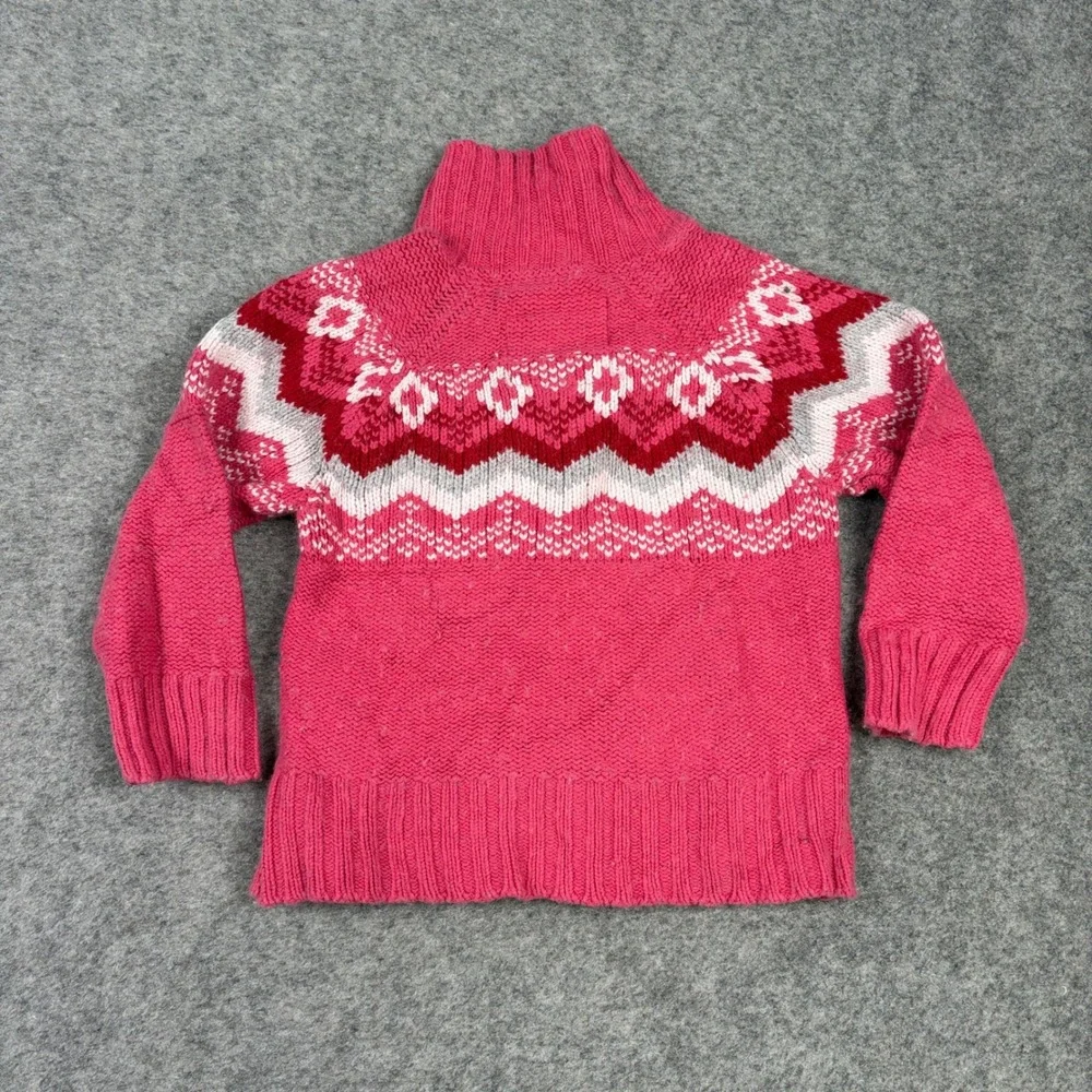 OshKosh Cardigan Sweater Girls Size‎ 5 Pink Fair Isle Nordic Button Front Wool